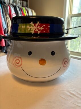 Home and Garden Party Stoneware Snowman Cookie Jar Christmas Winter Extra Large